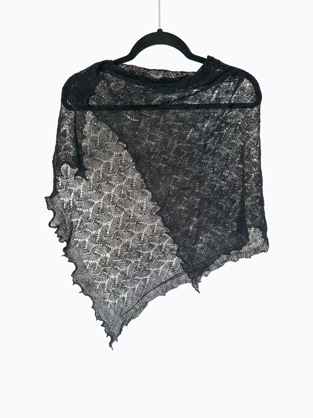 Vtg Laura Ashley Wool Scarf Black Cobweb Lace Knit Shawl Wrap Whimsigoth Goth UK